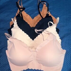 Seamless Scalloped Edge Bra Set - Pink, Black, Tan